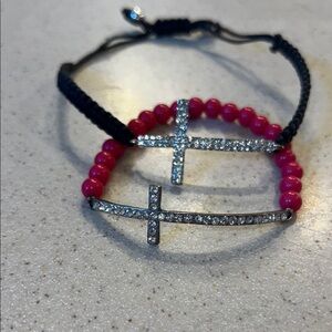 Elegant Pink and Silver Cross Bracelet